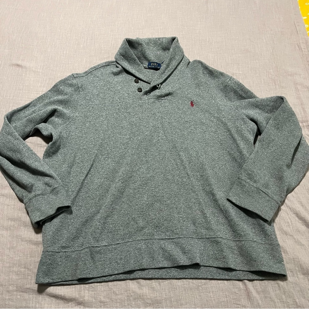 Polo Ralph Lauren Charcoal Button Collar Pull Over Sweater Size XXL Oversized - Picture 2 of 7